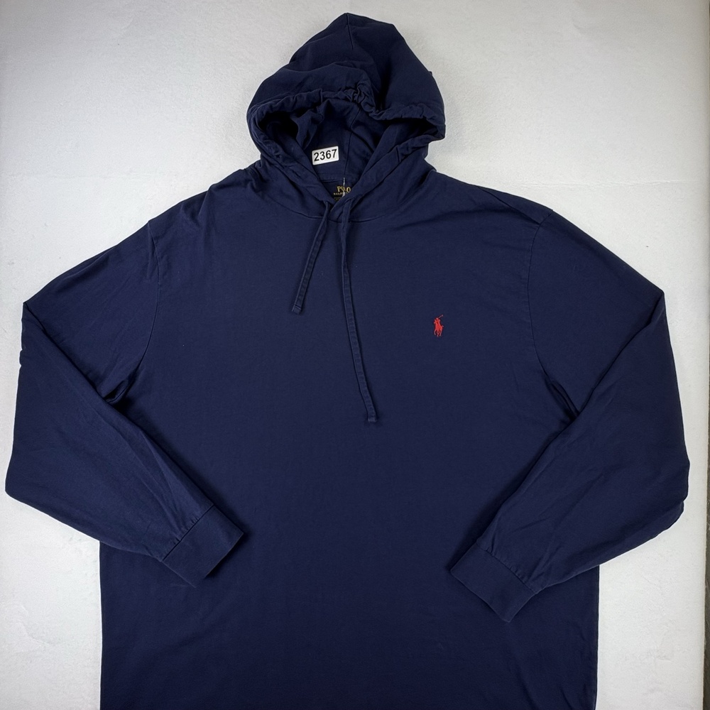 Polo Ralph Lauren Hoodie Mens Big 3XLT Blue Jersey Lightweight Pullover Logo